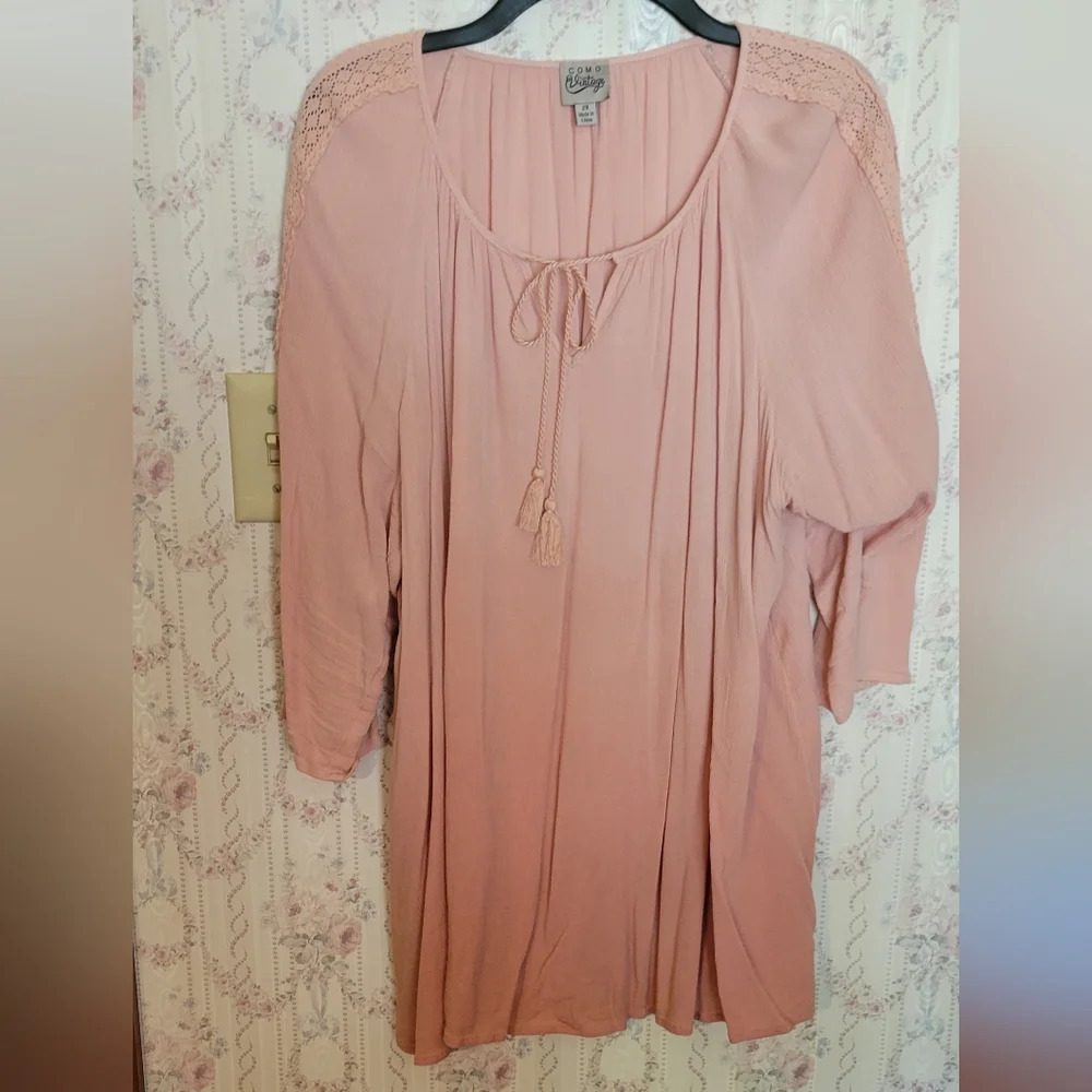 Como Vintage 2X 3/4 Sleeve Tunic Top Peachy Color